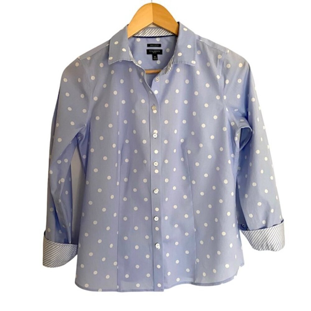 Talbots Blue & White Polka Dot Button Up Shirt 6P